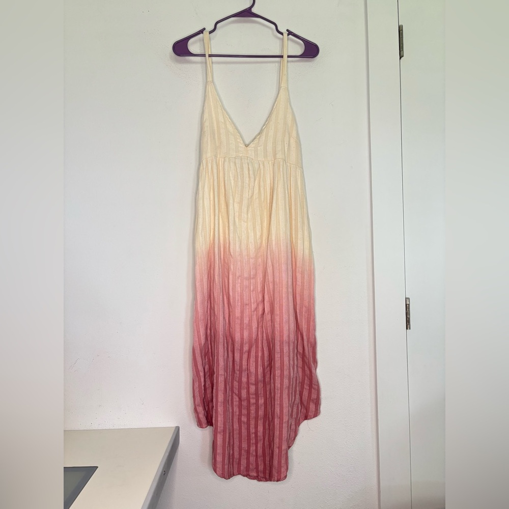HEM & THREAD ALTAR’D STATE OMBRÉ BOHEMIAN LINEN BLEND TIE BACK MIDI DRESS SZ S